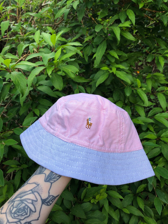 Vintage Reworked Ralph Lauren Recycled Shirt Bucket Hat Pink & Lilac