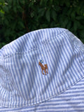 Vintage Reworked Ralph Lauren Recycled Shirt Bucket Hat White & Blue Stripe