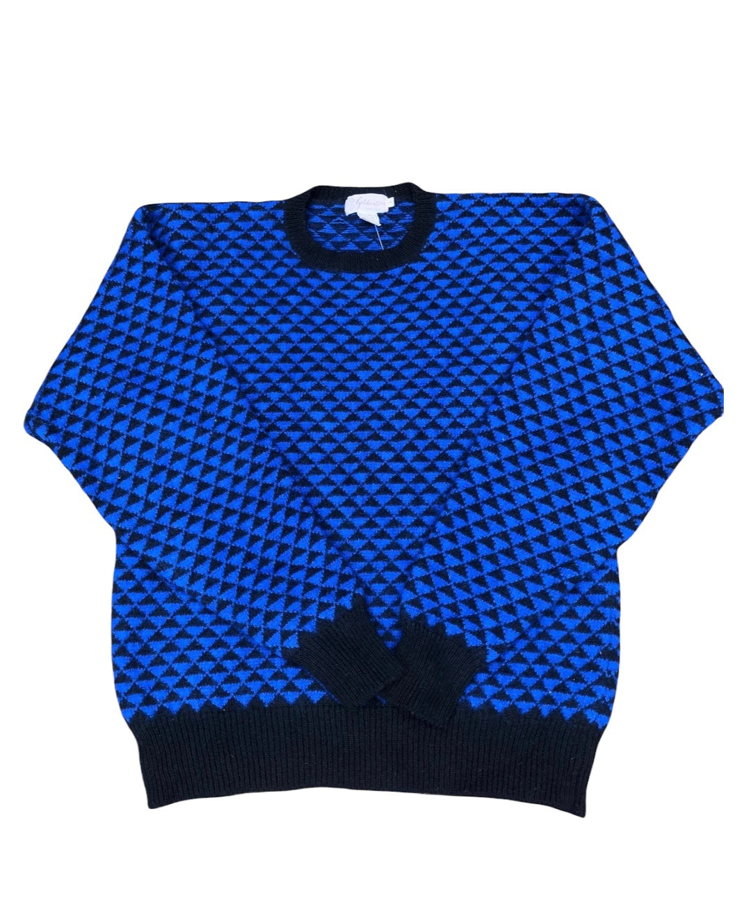 Vintage Sweater Orange Blue Crazy Pattern Size L Unisex 90s 