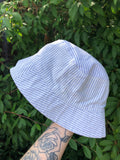 Vintage Reworked Ralph Lauren Recycled Shirt Bucket Hat White & Blue Stripe