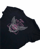 Vintage y2k Harley Davidson Sequin Embroidered Graphic Print Short Sleeve Top / T Shirt Black & Pink