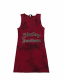 Vintage y2k Harley Davidson Embroidered Sequin Logo Graphic Print Scoop Neck Dress / Vest Top Tie Dye Red
