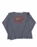 Vintage y2k Harley Davidson Logo Graphic Print Long Sleeve T Shirt Grey & Orange