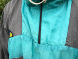 Vintage Quarter Zip 1/4 Colourful Windbreaker Oversized 1/4 Zip Shell Suit Jumper Jacket Grey & Turquoise