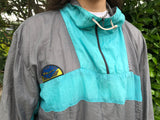 Vintage Quarter Zip 1/4 Colourful Windbreaker Oversized 1/4 Zip Shell Suit Jumper Jacket Grey & Turquoise