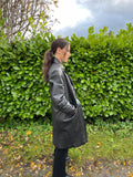 Vintage Oversized Genuine Leather Long Blazer Jacket Coat Black
