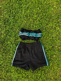 Vintage Reworked Adidas 3-Stripes Tracksuit Tube Top & Shorts Two Piece Set Black & Blue
