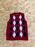 Vintage Patterned Sleeveless Oversized Knitted Vest / Sweater Vest Red