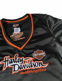 Vintage y2k Harley Davidson Embroidered Jersey Top  / Graphic Print V  Neck T Shirt Black & Orange